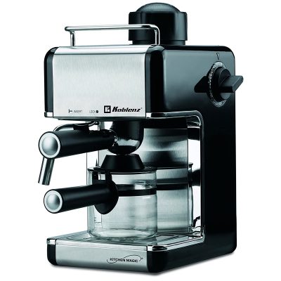 Cafetera 4 tazas, color negro,  c/acero inox marca Koblenz