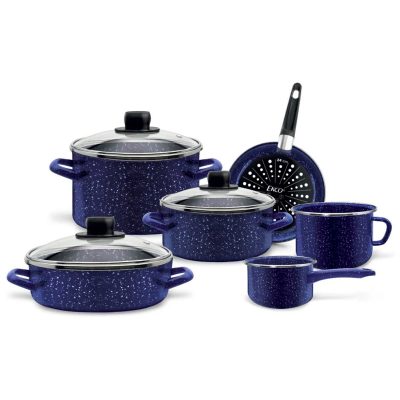 Bateria 9 pzas peltre color azul marino marca Ecko